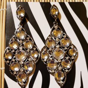 Antique Silver & Rhinestone Drop Earrings.